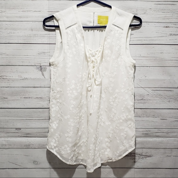 Anthropologie Tops - Maeve Ivory Embroidered Sheer Lace Overlay Top 2